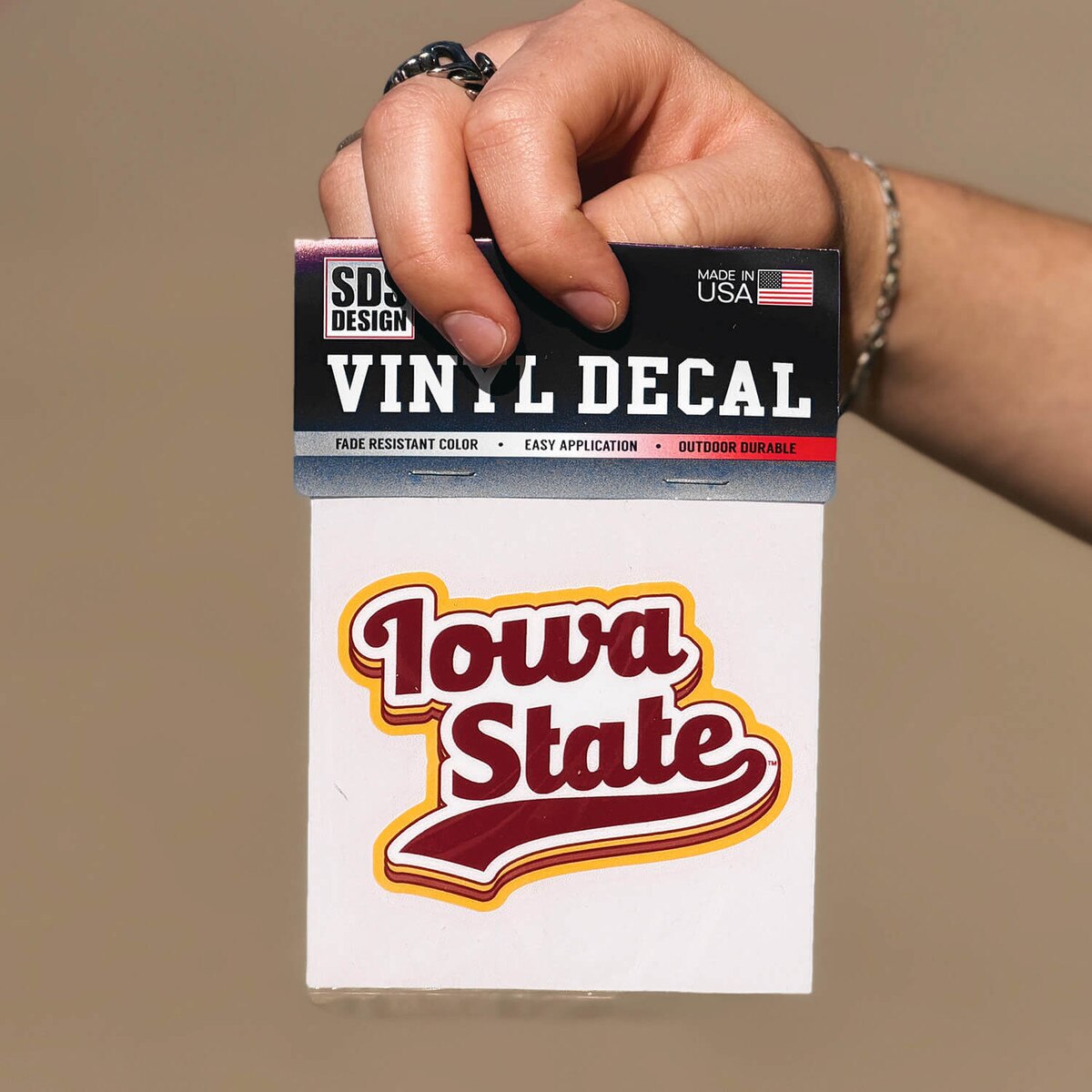 Iowa State Cursive Stacked Decal 3-5 inch front